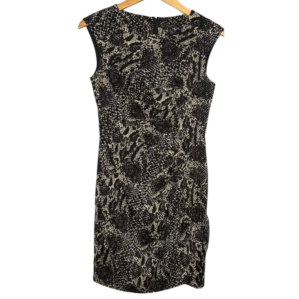 Ann Taylor Dress animal snake print Black Cream Sleeveless Sheath women’s size 4